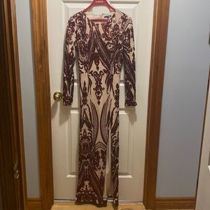 Fashion Nova long sleeve sequence floor length avenging gown , never warn !